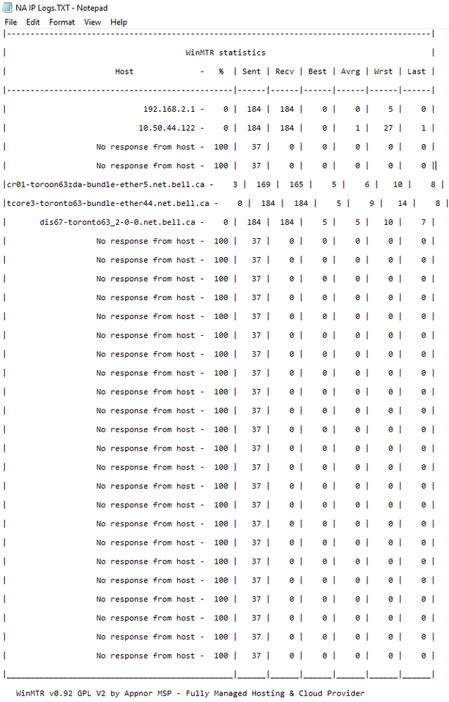 Riot Games / North America WinMTR logs